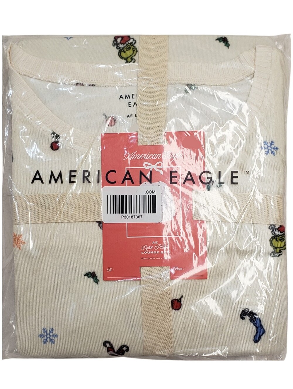 AMERICAN EAGLE Luxe Plush Lounge Set Grinch Long Sleeve Top & Shorts NWT